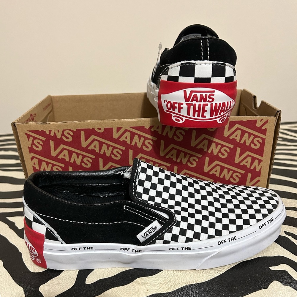 NIB Checkerboard Slip-On Vans w/ Oversized Logo